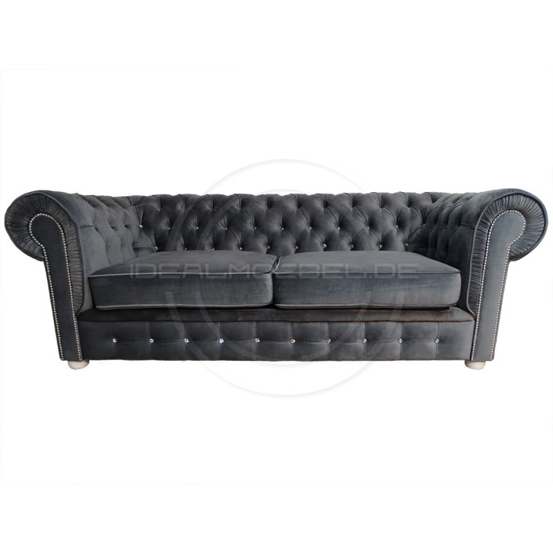 Chesterfield Sofa March mit Kristallen Samt 3-Sitzer