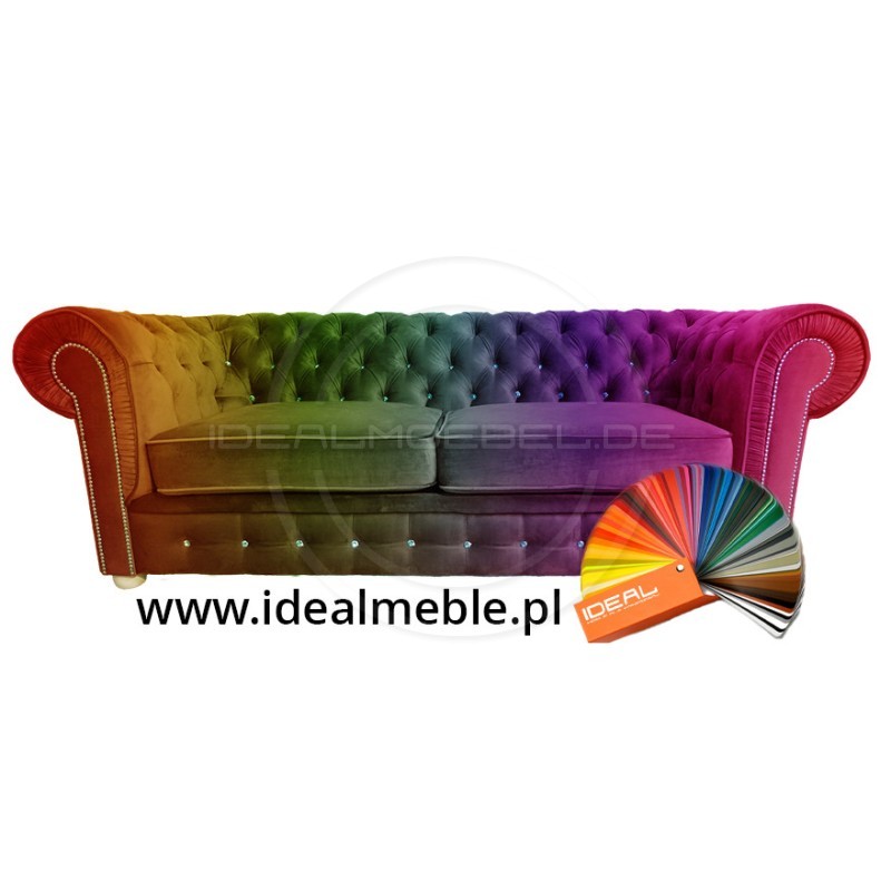 Chesterfield Sofa March mit Kristallen Samt 3-Sitzer