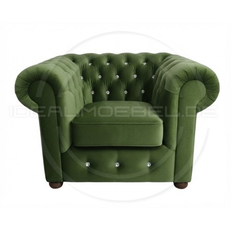 Chesterfield Sessel March mit Kristallen, Samt