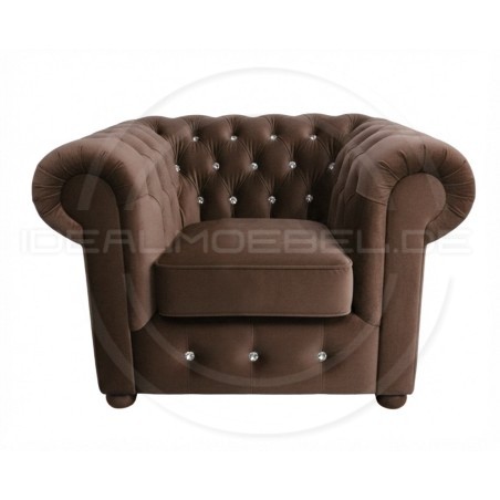 Chesterfield Sessel March mit Kristallen, Samt