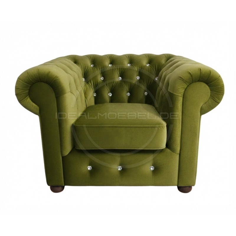 Chesterfield Sessel March mit Kristallen, Samt