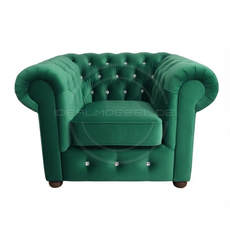 Chesterfield Sessel March mit Kristallen, Samt