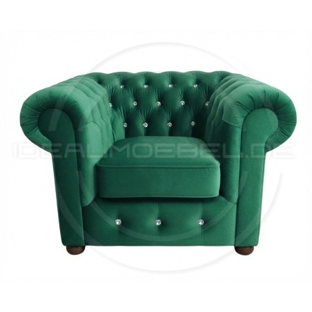Chesterfield Sessel March mit Kristallen, Samt