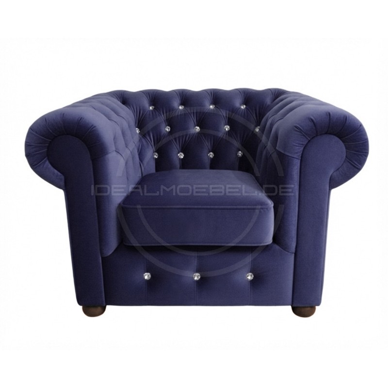 Chesterfield Sessel March mit Kristallen, Samt