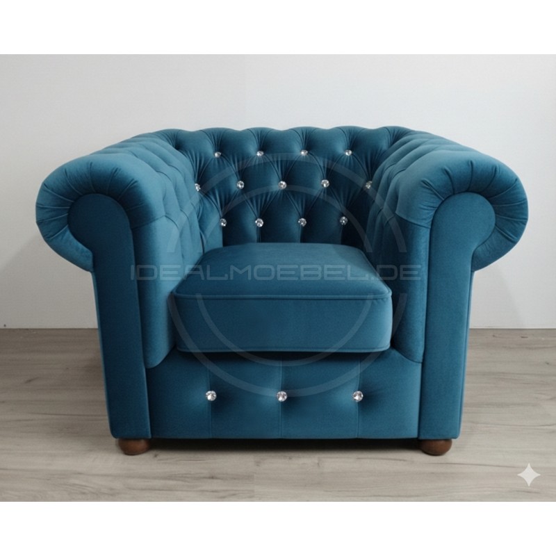 Chesterfield Sessel March mit Kristallen, Samt