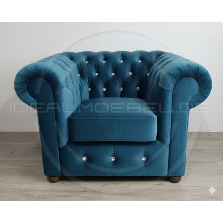 Chesterfield Sessel March mit Kristallen, Samt