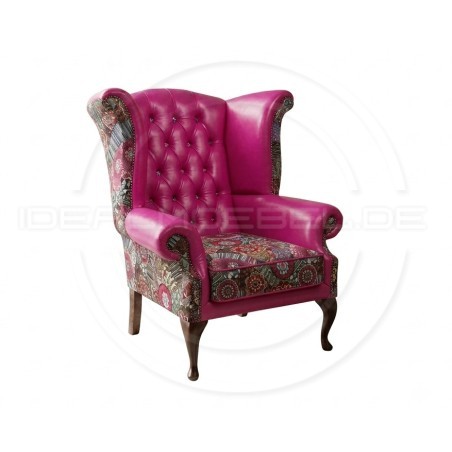 Chesterfield Ohrensessel Lord Regent – Leder und Jacquardstoff
