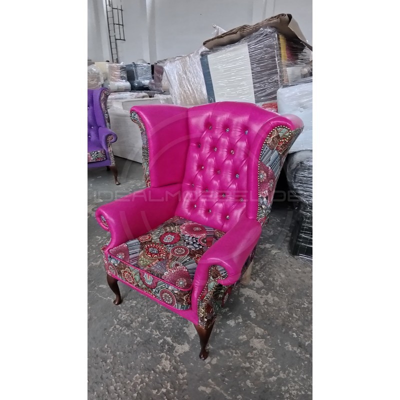 Chesterfield Ohrensessel Lord Regent – Leder und Jacquardstoff