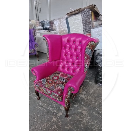 Chesterfield Ohrensessel Lord Regent – Leder und Jacquardstoff