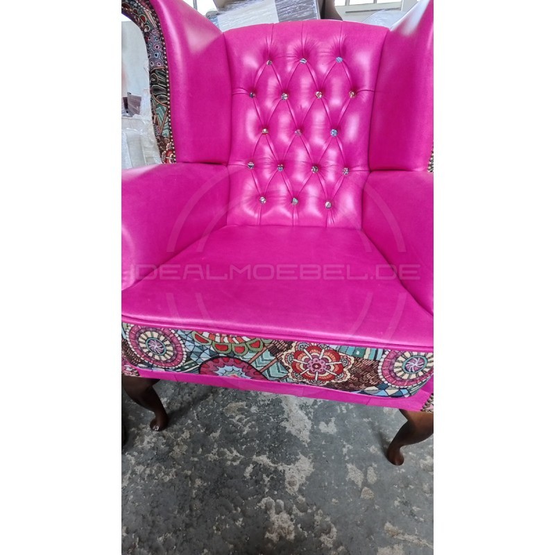 Chesterfield Ohrensessel Lord Regent – Leder und Jacquardstoff