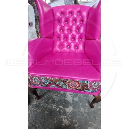 Chesterfield Ohrensessel Lord Regent – Leder und Jacquardstoff