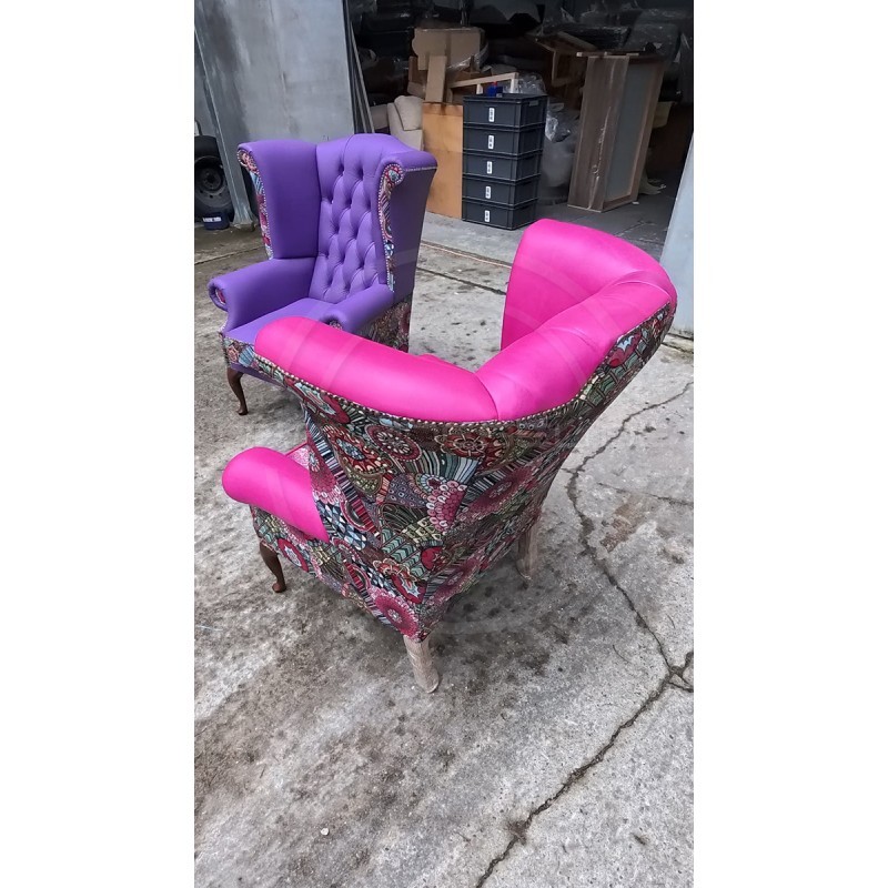 Chesterfield Ohrensessel Lord Regent – Leder und Jacquardstoff