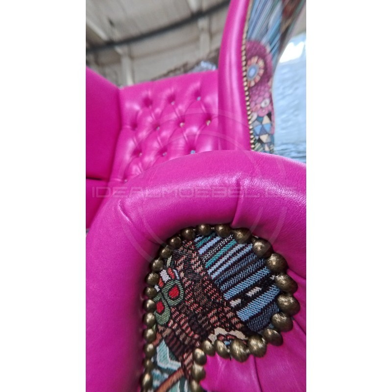 Chesterfield Ohrensessel Lord Regent – Leder und Jacquardstoff