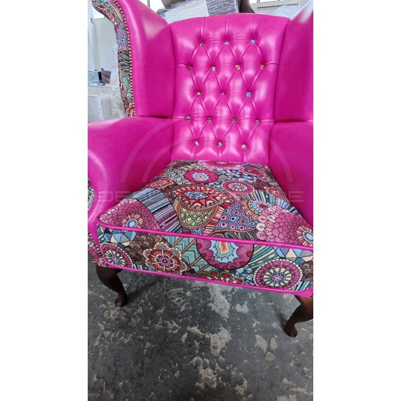 Chesterfield Ohrensessel Lord Regent – Leder und Jacquardstoff