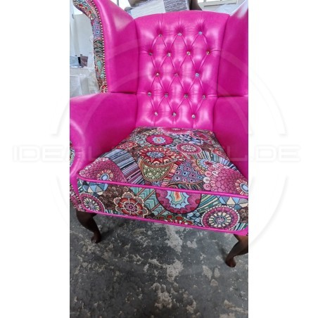 Chesterfield Ohrensessel Lord Regent – Leder und Jacquardstoff