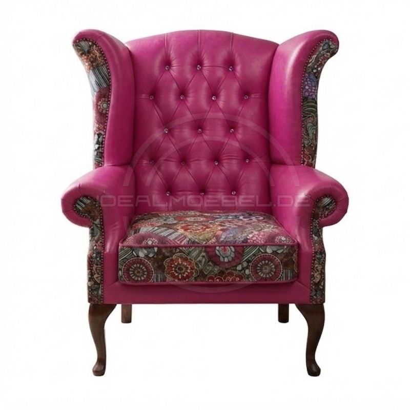 Chesterfield Ohrensessel Lord Regent – Leder und Jacquardstoff