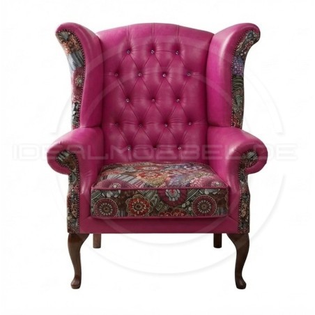 Chesterfield Ohrensessel Lord Regent – Leder und Jacquardstoff