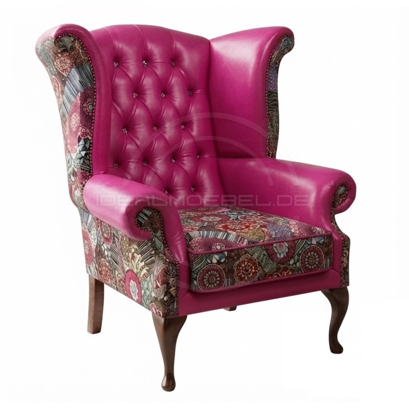 Chesterfield Ohrensessel Lord Regent – Leder und Jacquardstoff