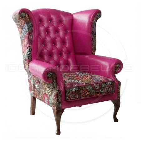 Chesterfield Ohrensessel Lord Regent – Leder und Jacquardstoff