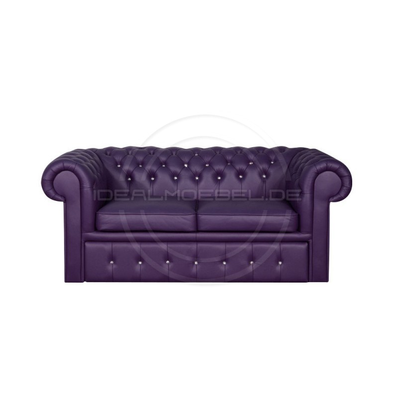 Sofa Chesterfield Classic z kryształkami skóra Plus rozkładana