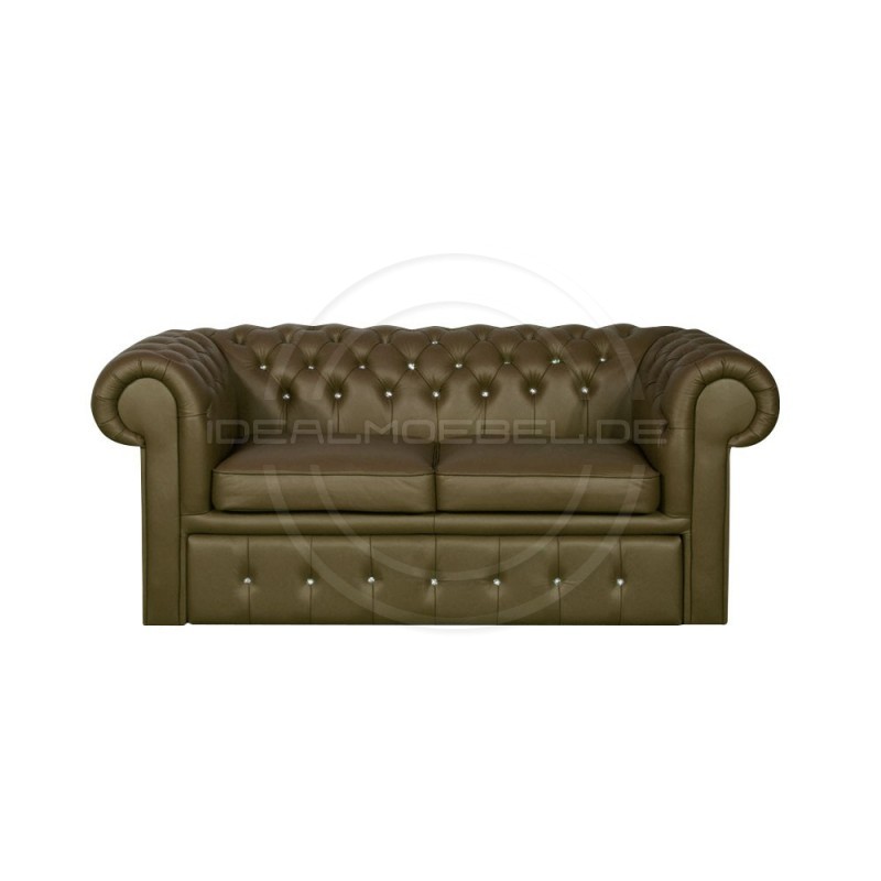 Sofa Chesterfield Classic z kryształkami skóra Plus rozkładana