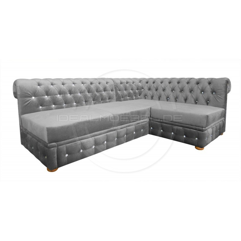 Narożnik Chesterfield March Rem bez boków z funkcją spania i kryształkami