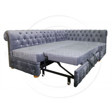 Narożnik Chesterfield March Rem bez boków z funkcją spania i kryształkami