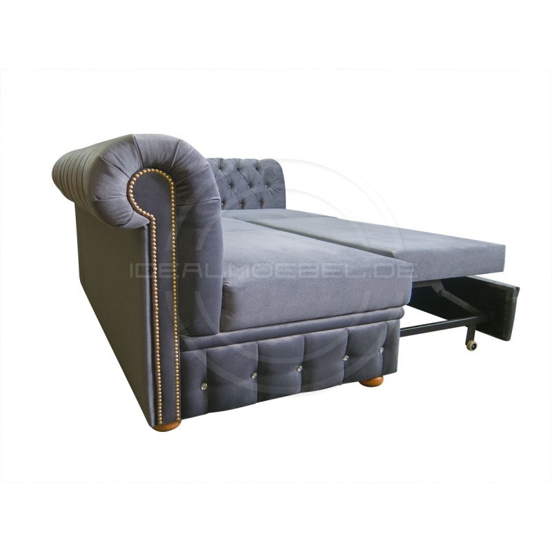 Narożnik Chesterfield March Rem bez boków z funkcją spania i kryształkami