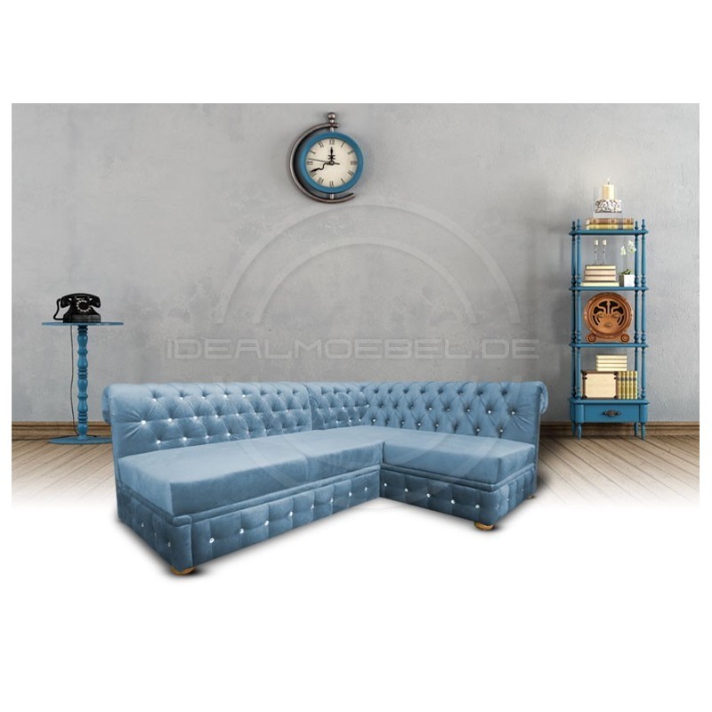 Narożnik Chesterfield March Rem bez boków z funkcją spania i kryształkami