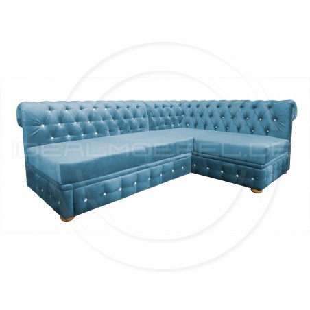 Narożnik Chesterfield March Rem bez boków z funkcją spania i kryształkami