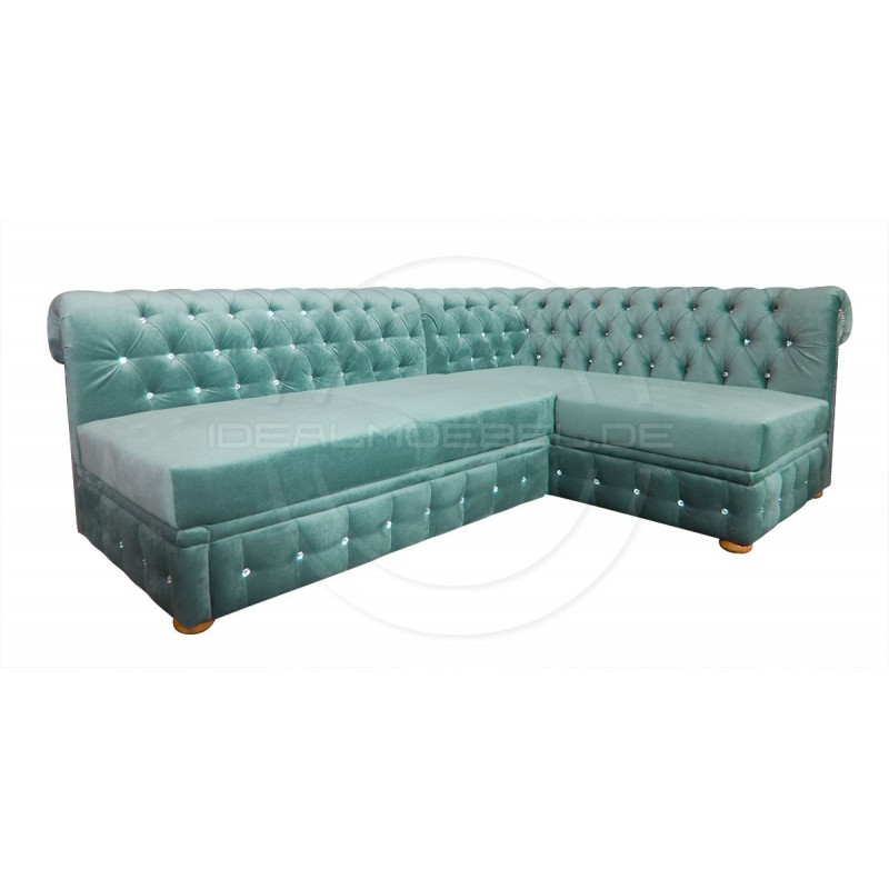 Narożnik Chesterfield March Rem bez boków z funkcją spania i kryształkami