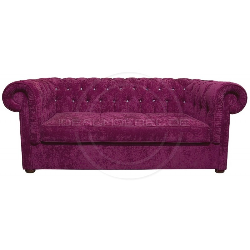 Chesterfield Sofa March mit Kristallen Samt 3-Sitzer