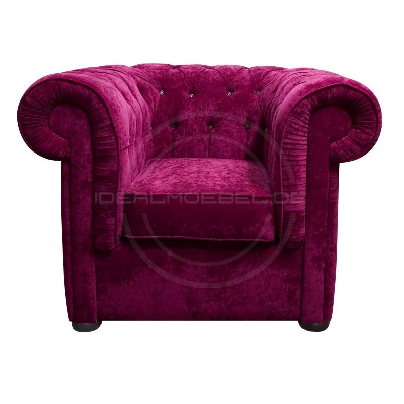 Chesterfield Sessel March mit Kristallen, Samt